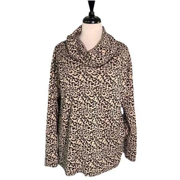 Calvin Klein Women's Sz M Cheetah Leopard Animal Print Cowl Neck Sweater Light - Picture 1 of 5